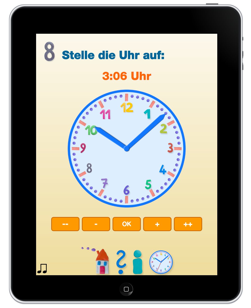 Uhrzeit lernen, Lernspiel App für iPad, iPhone, Android